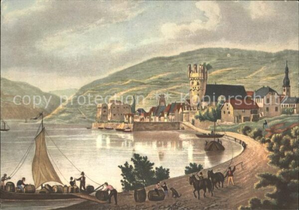 Ruedesheim Rhein Künstlerkarte Weinbrenneri Asbach Uralt