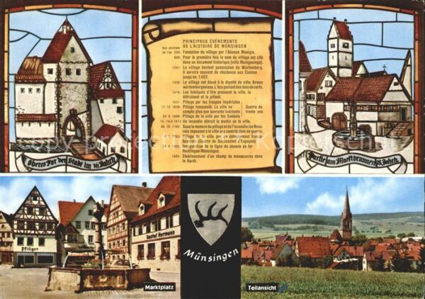 Muensingen Marktplatz Brunnen Fachwerkhäuser Bleiv