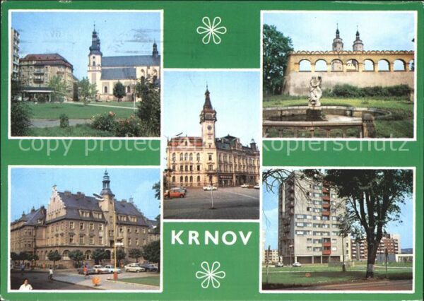 Krnov Rathaus Strassenpartie Brunnen Kirchtür