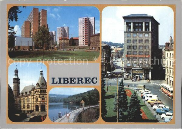 Liberec Teilansichten Hochhaus Rathaus Stausee