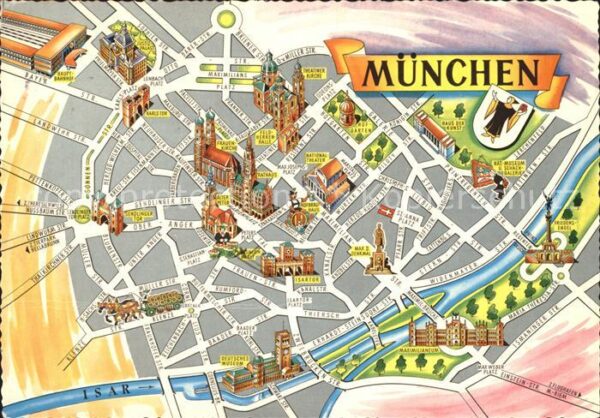 Muenchen Stadtplan Zentrum mit Sehenswürdigkeite