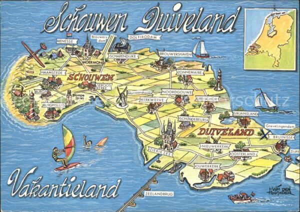 Schouwen Duiveland Vakantieland Landkarte mit Sehenswürdig