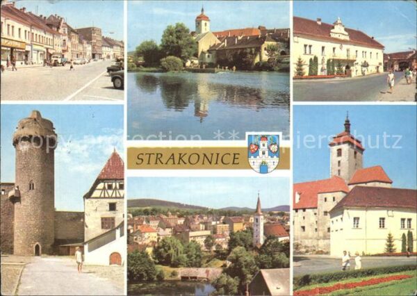 Strakonice Strakonitz Teilansichten Turm Partie am Fluss Kirc