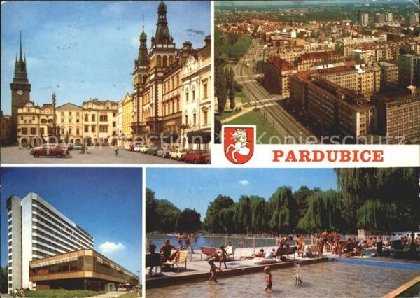 Pardubice Pardubitz Marktplatz Rathaus Hochhaus Freibad