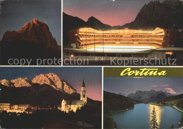 Cortina d Ampezzo Olympia Eisstadion Nachtaufnahme Kirche