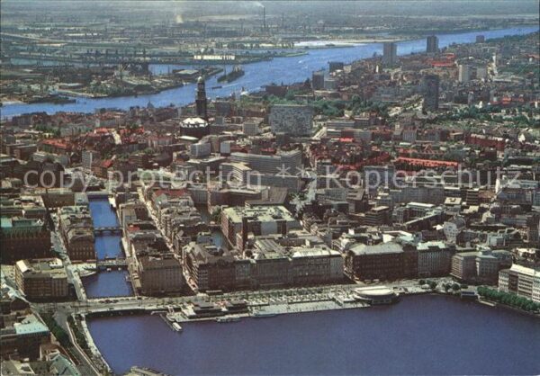 Hamburg Fliegeraufnahme mit Jungfernstieg und E