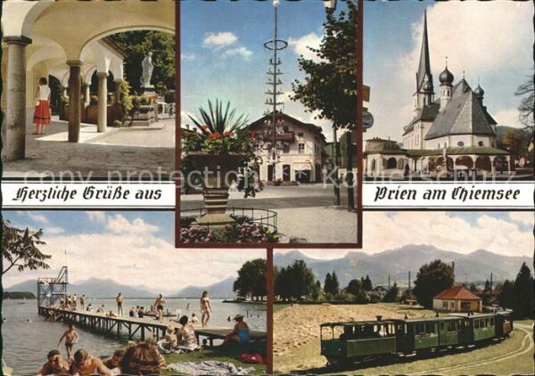 Prien Chiemsee Marktbrunnen Maibaum Kirche Schwimmbad