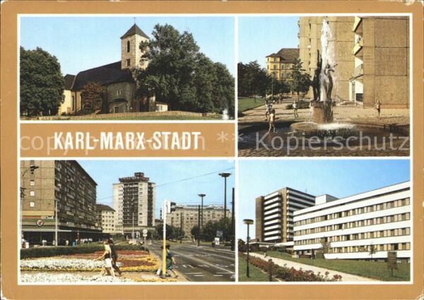 Karl-Marx-Stadt Kirche Brunnen Strassenpartie