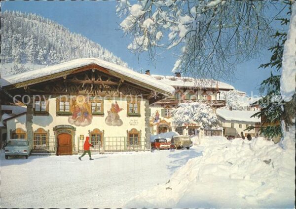 Wallgau Hotel Gasthof Post Fassadenmalerei Wint