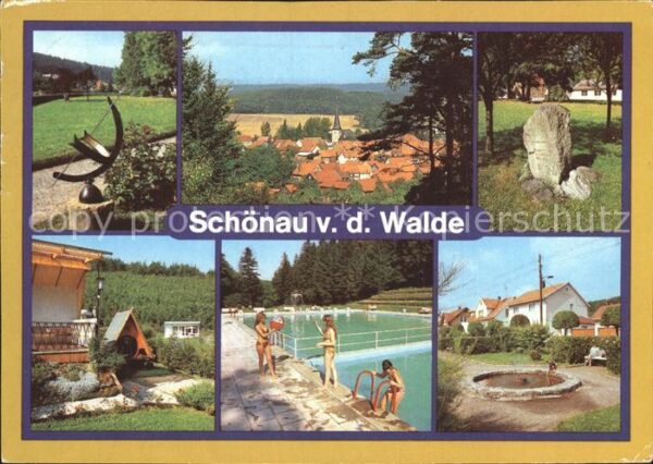 Schoenau vor dem Walde Sonnenuhr Waldschwimmbad Bungalowsiedlu