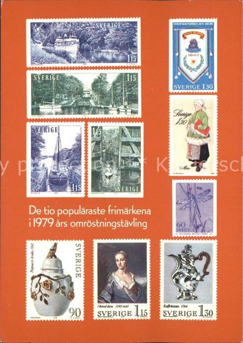 Briefmarken auf Postkarte Sverige Schweden