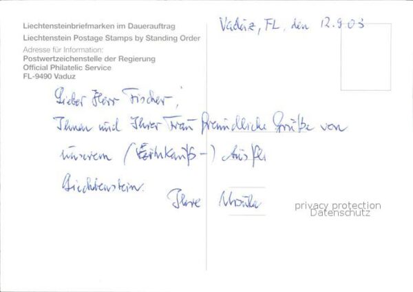 Briefmarken auf Postkarte Liechtenstein – Bild 2