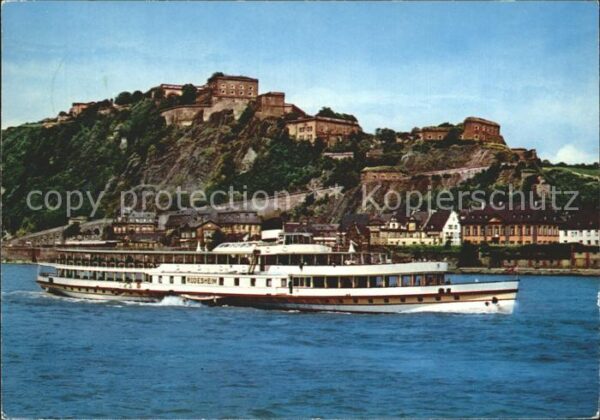 Dampfer Seitenrad Rüdesheim Koblenz Festung Ehrenbreitste