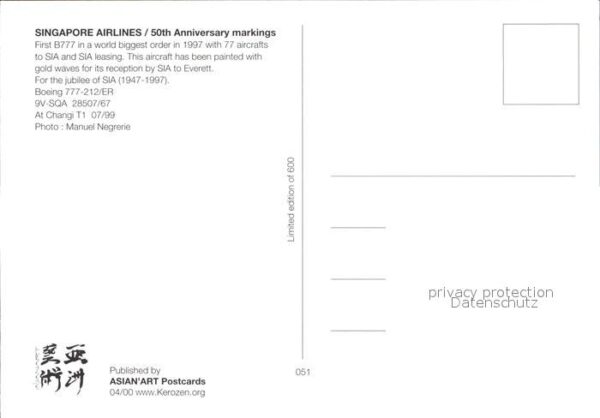 Flugzeuge Zivil Singapore Airlines 50th Anniversay Mark – Bild 2