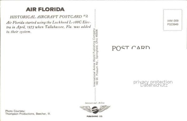 Flugzeuge Zivil AIR FLORIDA HISTORICAL AIRCRAFT POSTCAR – Bild 2