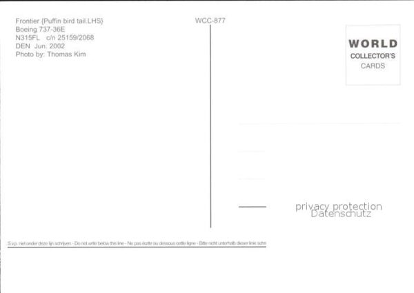 Flugzeuge Zivil frontier (Puffin bird tail. LHS) Boeing – Bild 2
