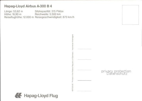 Flugzeuge Zivil HAPAG-Lloyd Airbus A-300 B4 – Bild 2