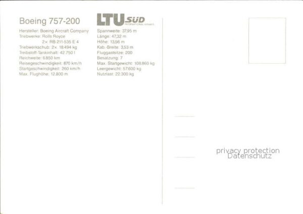 Flugzeuge Zivil Boeing 757-200 LTU S?D international ai – Bild 2