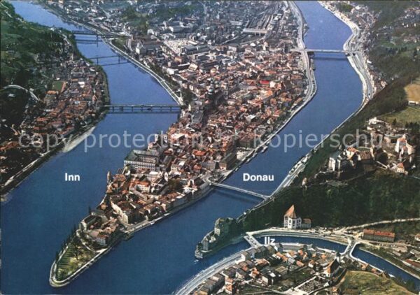 Passau Fliegeraufnahme Dreiflüssestadt Donau I