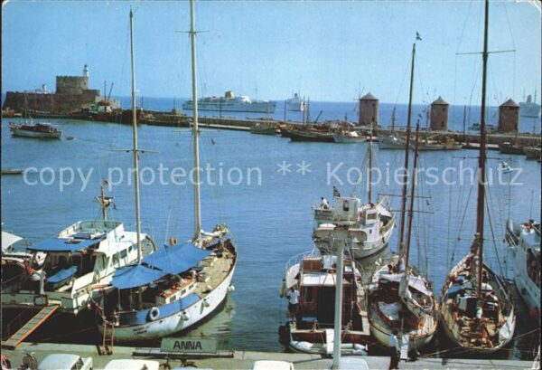 Rhodos Rhodes Aegaeis Hafen mit Windmühlen