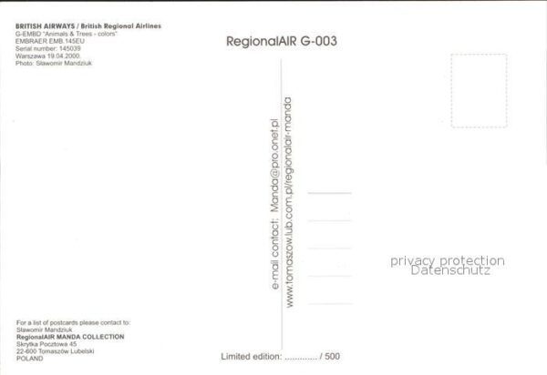 Flugzeuge Zivil British Airways G-EMBD Animals & Trees – Bild 2