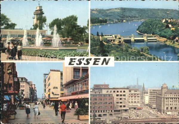 Essen Ruhr Grugaturm Wasserspiele Fussgängerzone S