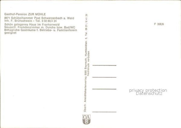 Schwarzenbach Wald Gasthof Pension Zur Mühle Schübelhammer – Bild 2