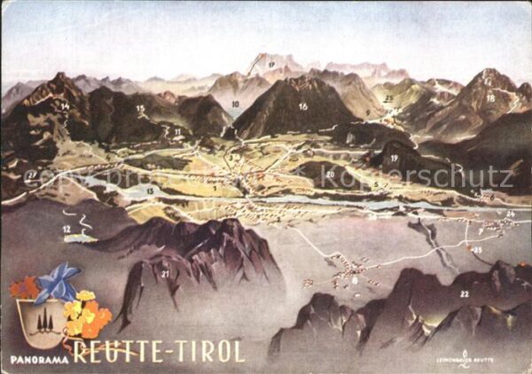 Reutte Tirol Panoramakarte Markt Reutte Lechaschau B
