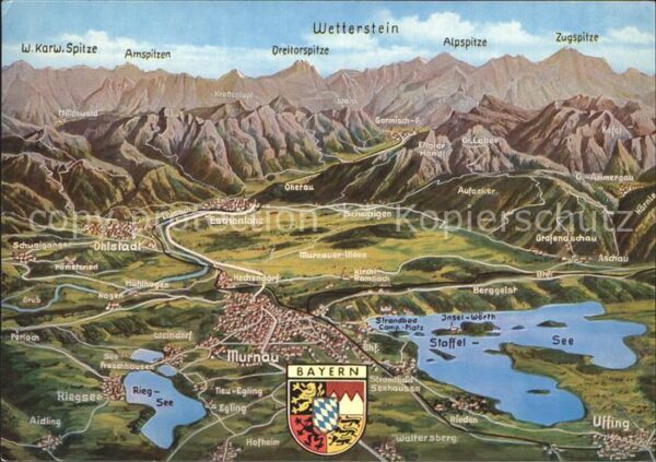 Murnau Staffelsee Panoramakarte Weterstein Alpspitze Rieg