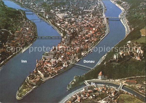 Passau Zusammenfluss Donau Inn Ilz Fliegeraufn