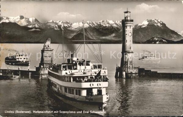 Dampfer Seitenrad Allgäu Lindau Bodensee Hafeneinfahrt Sc