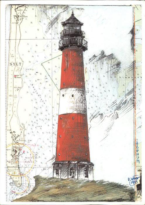 Leuchtturm Lighthouse Hörnum Tempera Künstlerkarte Ole West