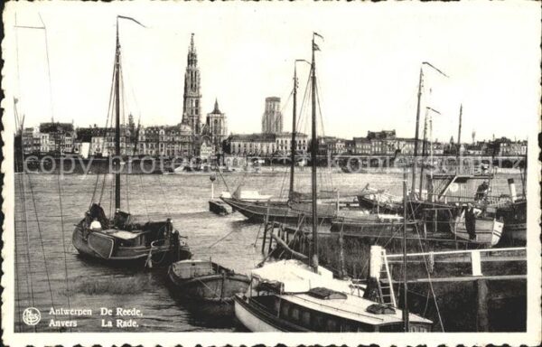 Antwerpen Anvers La Rade Bateaux Eglise