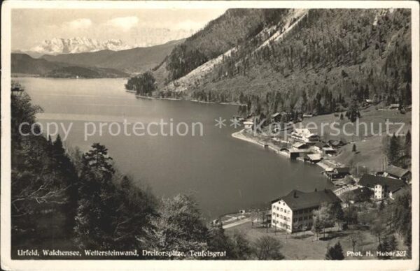 Urfeld Walchensee Panorama mit Wettersteinwand Dreitorspi