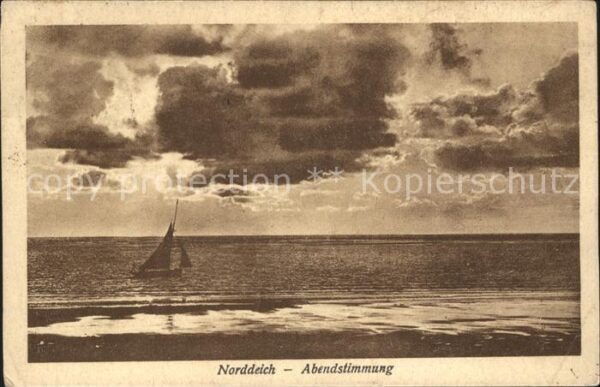 Norddeich Ostfriesland Abendstimmung am Meer Segelboot