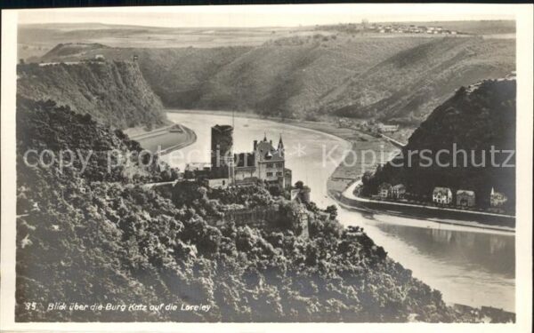 St Goarshausen Panorama mit Burg Katz Loreley Felsen R