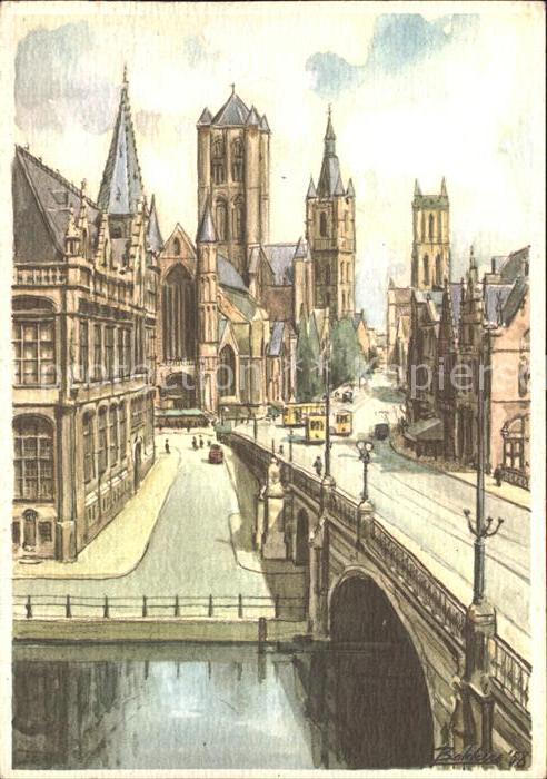 Gent Gand Flandre Kirchen Monuments Zeichnung