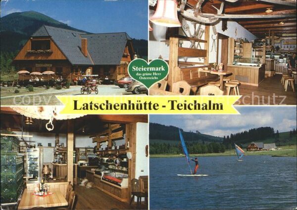 Teichalm  Latschenhütte Gastraum See mit Surfern