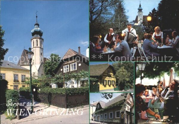 Grinzing Wien Ortspartie an der Kirche Gaststätte Res