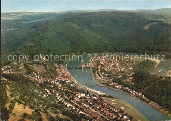 Hirschhorn Neckar mit Neckarschleife Fliegeraufnahme