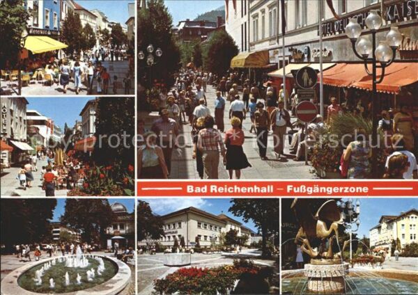 Bad Reichenhall Fussgängerzone Brunnen Strassencafe