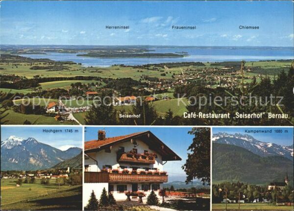 Bernau Chiemsee Panorama mit Cafe Restaurant Hotel Seis