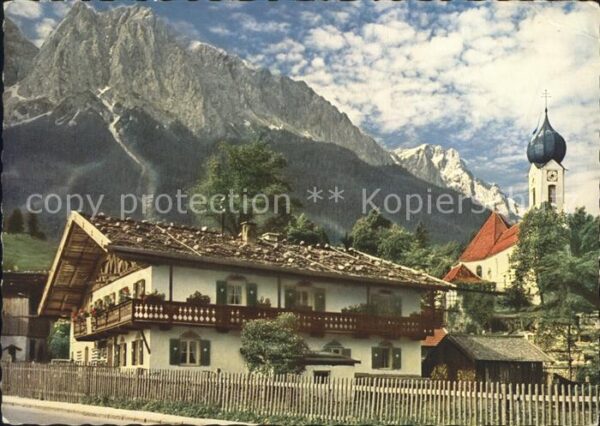 Grainau Ortspartie mit Kirche Waxenstein Zugspi