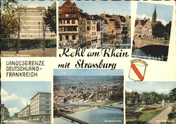 Kehl Rhein mit Strassburger Münster Europahaus und