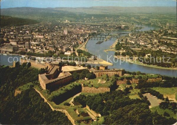 Koblenz Rhein Fliegeraufnahme mit Festung Ehrenbreits