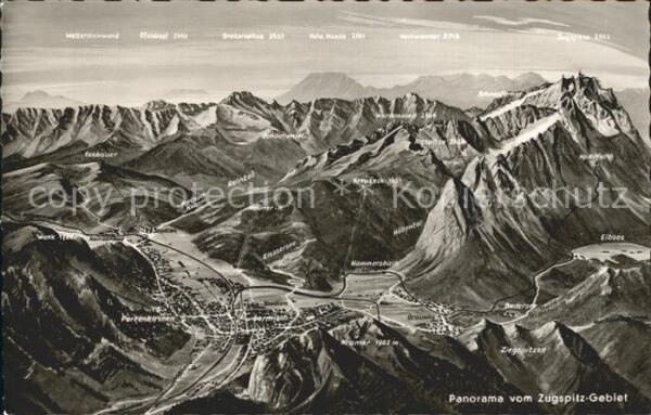 Zugspitze Panoramakarte Wettersteinwand Hochwaner
