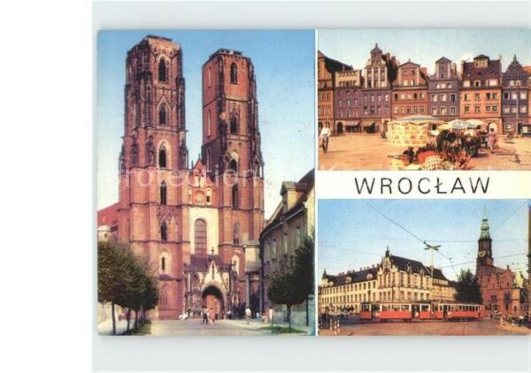 Wroclaw Kirche Strassenbahn alte Häuserreihe