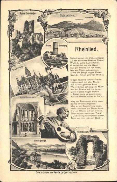 Liederkarte Rheinlied Ruine Drachenfels Ruine Heist