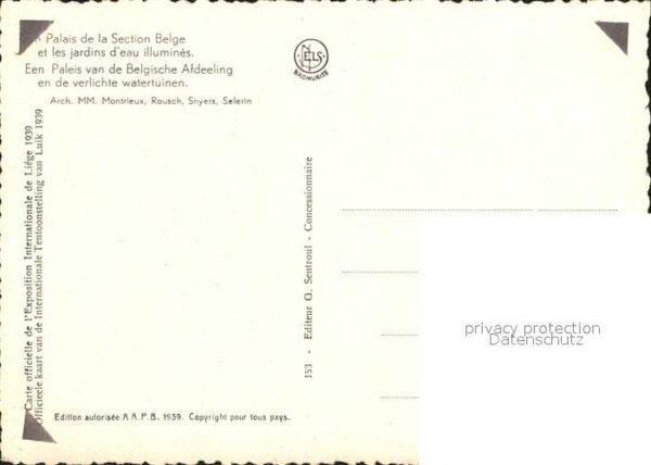 Exposition Internationale Liege 1939 Palais de la Section Belge Jardin d_eau – Bild 2