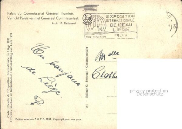 Exposition Internationale Liege 1939 Palais du Commissariat General illumine – Bild 2
